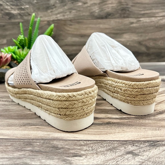 Earth Modena Marigold Espadrille Platform Wedge Slide Sandal 8M Blush Leather - Picture 8 of 11
